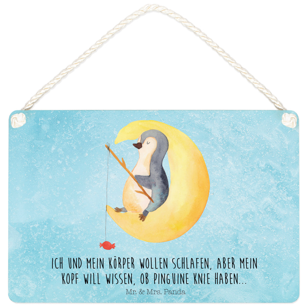 Dekoschild Pinguin Mond Pinguin, Pinguine, Spruch, schlafen, Nachtruhe, Einschlafen, Schlafzimmer, Schlafstörungen, Gästezimmer,	 Schild, Türschild, Holzschild, Wandschild, Wanddeko  Pinguin