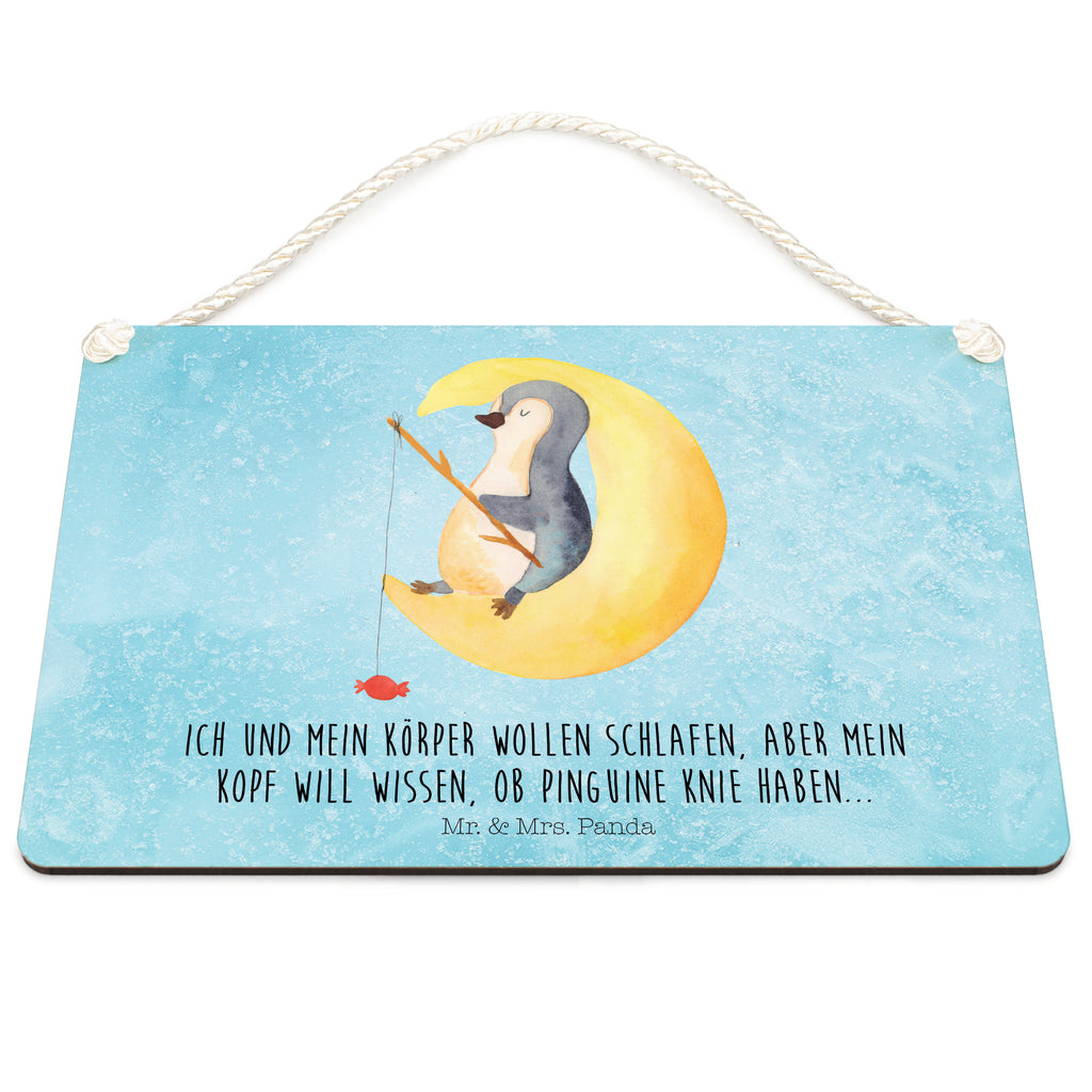 Dekoschild Pinguin Mond Pinguin, Pinguine, Spruch, schlafen, Nachtruhe, Einschlafen, Schlafzimmer, Schlafstörungen, Gästezimmer,	 Schild, Türschild, Holzschild, Wandschild, Wanddeko  Pinguin