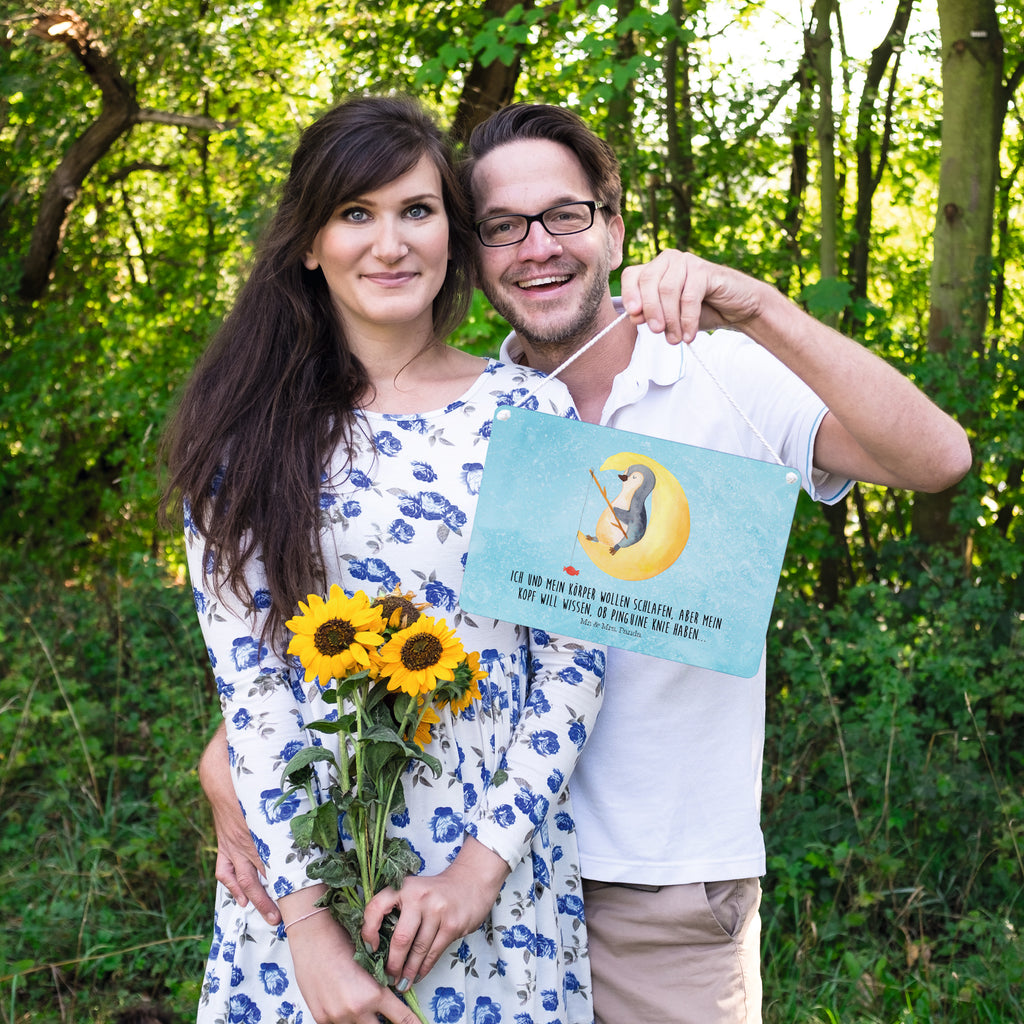 Dekoschild Pinguin Mond Pinguin, Pinguine, Spruch, schlafen, Nachtruhe, Einschlafen, Schlafzimmer, Schlafstörungen, Gästezimmer,	 Schild, Türschild, Holzschild, Wandschild, Wanddeko  Pinguin