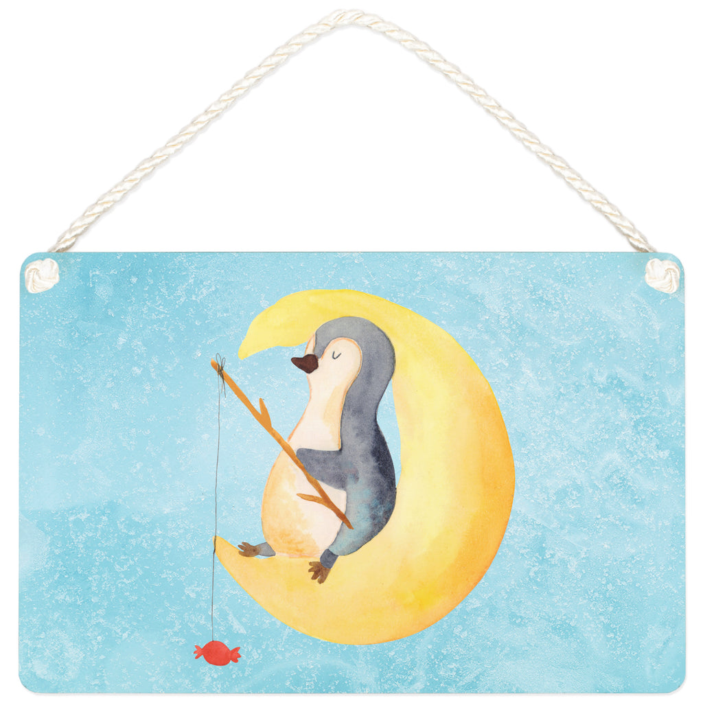 Dekoschild Pinguin Mond Pinguin, Pinguine, Spruch, schlafen, Nachtruhe, Einschlafen, Schlafzimmer, Schlafstörungen, Gästezimmer,	 Schild, Türschild, Holzschild, Wandschild, Wanddeko  Pinguin