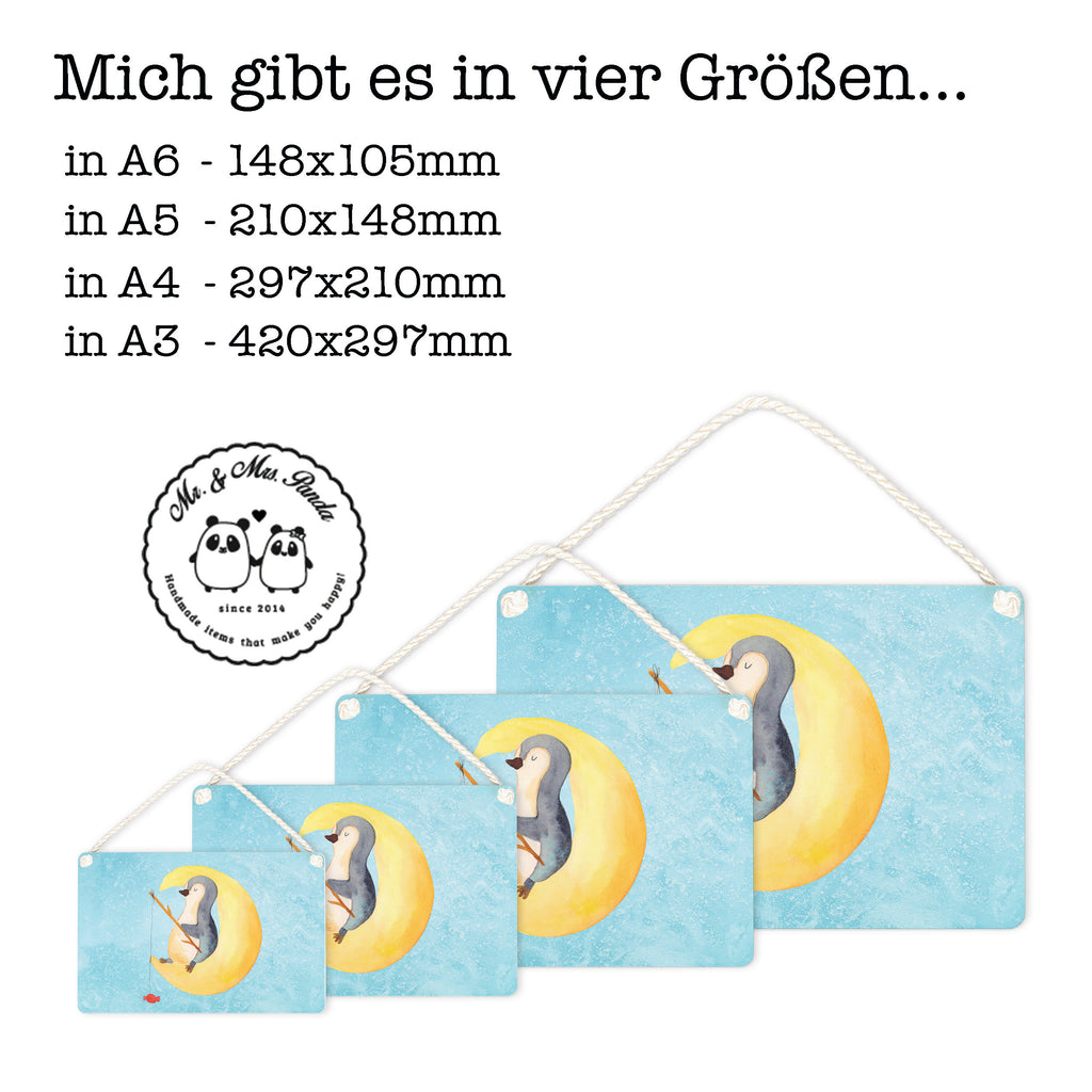 Dekoschild Pinguin Mond Pinguin, Pinguine, Spruch, schlafen, Nachtruhe, Einschlafen, Schlafzimmer, Schlafstörungen, Gästezimmer,	 Schild, Türschild, Holzschild, Wandschild, Wanddeko  Pinguin