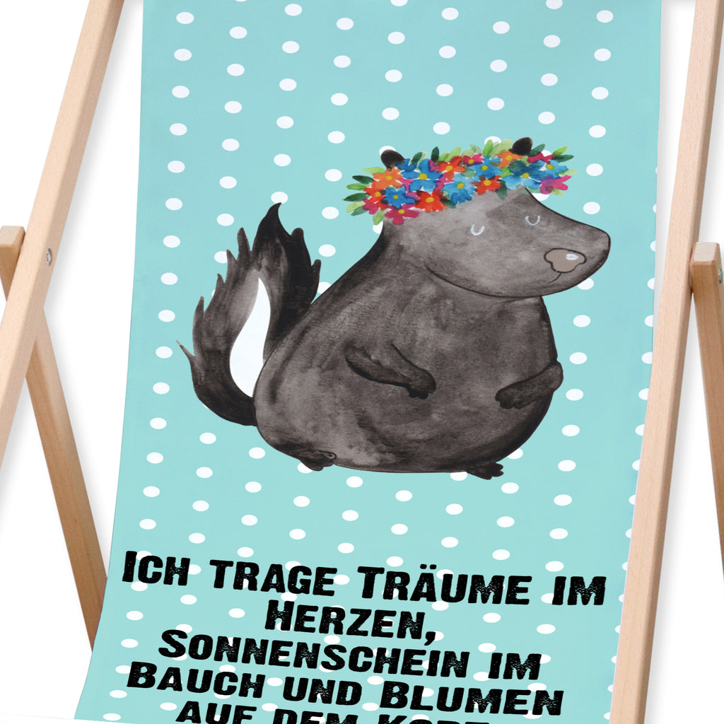 Gartenliege Stinktier Blumenmaedchen Sonnenliege, Strandliege, Liege, Liegestuhl, Gartenliege, Gartenstuhl, Stinktier, Skunk, Wildtier, Raubtier, Stinker, Stinki, Yoga, Namaste, Lebe, Liebe, Lache