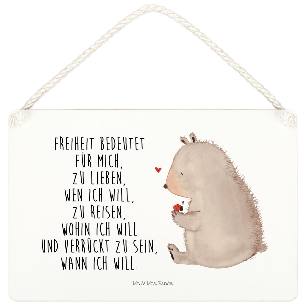 Deko Schild Bär mit Marienkäfer Bär, Marienkäfer, Liebe, Freiheit, Motivation, Das Leben ist schön Schild, Türschild, Holzschild, Wandschild, Wanddeko  Bär, Teddy, Teddybär