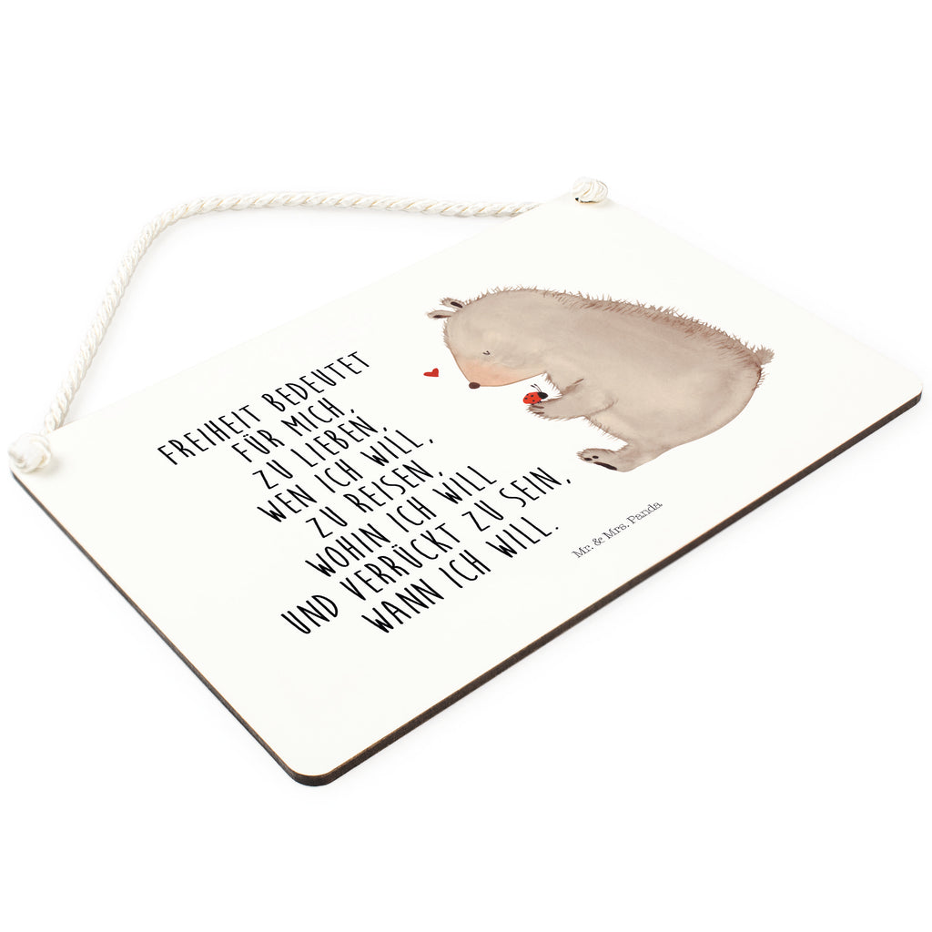 Deko Schild Bär mit Marienkäfer Bär, Marienkäfer, Liebe, Freiheit, Motivation, Das Leben ist schön Schild, Türschild, Holzschild, Wandschild, Wanddeko  Bär, Teddy, Teddybär