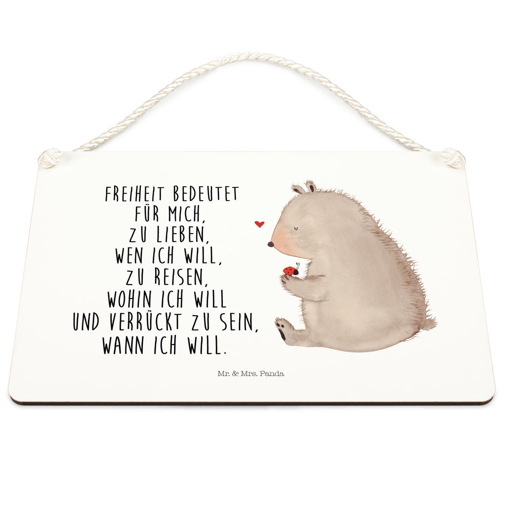 Deko Schild Bär mit Marienkäfer Bär, Marienkäfer, Liebe, Freiheit, Motivation, Das Leben ist schön Schild, Türschild, Holzschild, Wandschild, Wanddeko  Bär, Teddy, Teddybär