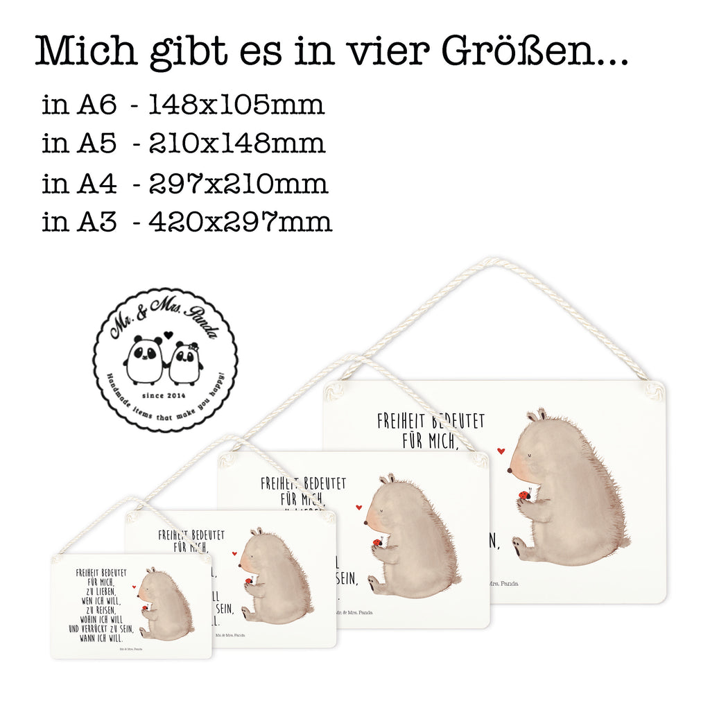 Deko Schild Bär mit Marienkäfer Bär, Marienkäfer, Liebe, Freiheit, Motivation, Das Leben ist schön Schild, Türschild, Holzschild, Wandschild, Wanddeko  Bär, Teddy, Teddybär