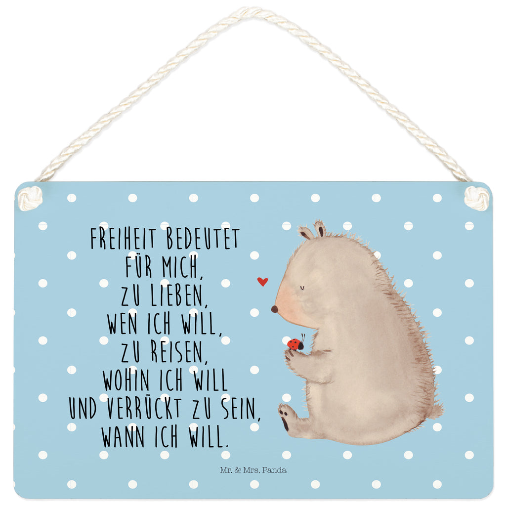 Deko Schild Bär mit Marienkäfer Bär, Marienkäfer, Liebe, Freiheit, Motivation, Das Leben ist schön Schild, Türschild, Holzschild, Wandschild, Wanddeko  Bär, Teddy, Teddybär