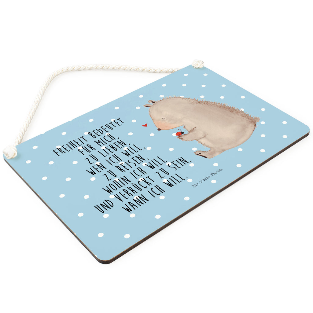 Deko Schild Bär mit Marienkäfer Bär, Marienkäfer, Liebe, Freiheit, Motivation, Das Leben ist schön Schild, Türschild, Holzschild, Wandschild, Wanddeko  Bär, Teddy, Teddybär