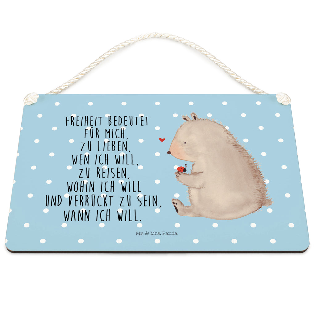 Deko Schild Bär mit Marienkäfer Bär, Marienkäfer, Liebe, Freiheit, Motivation, Das Leben ist schön Schild, Türschild, Holzschild, Wandschild, Wanddeko  Bär, Teddy, Teddybär