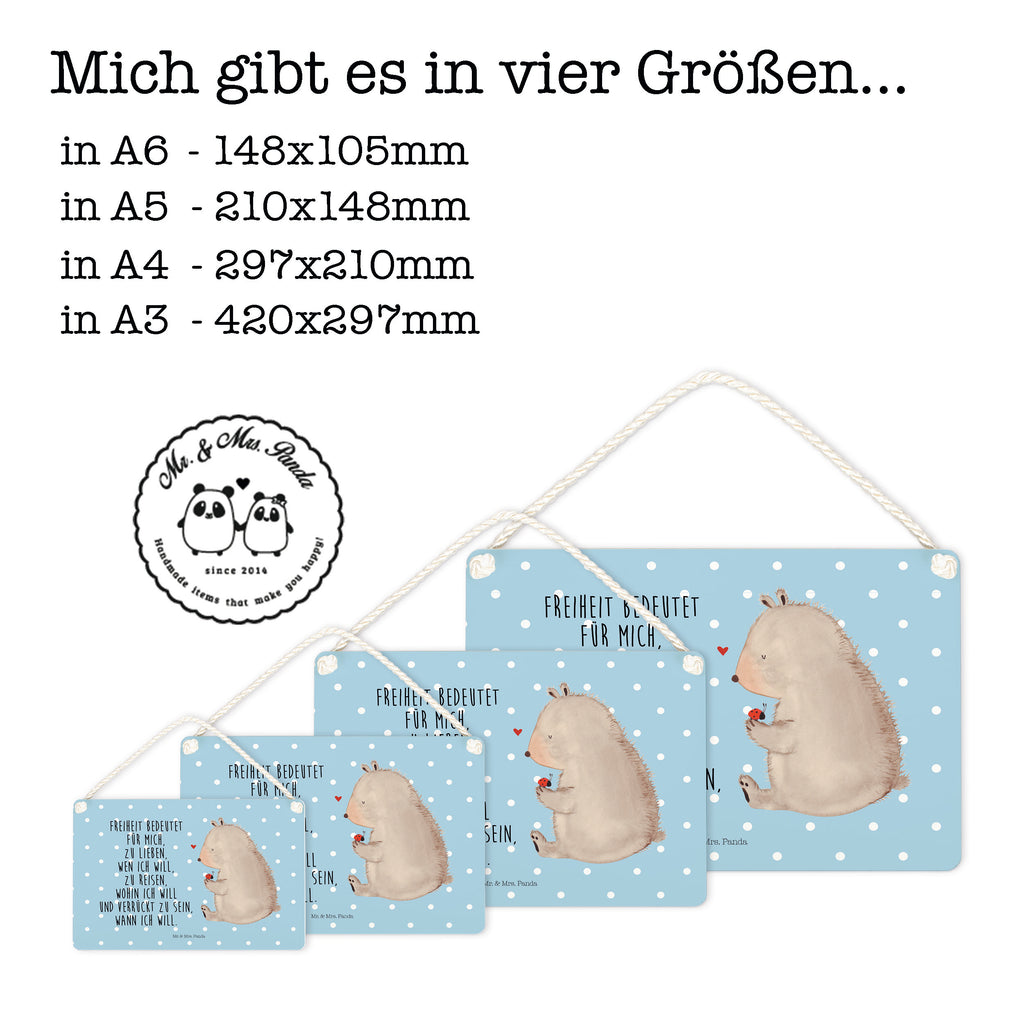 Deko Schild Bär mit Marienkäfer Bär, Marienkäfer, Liebe, Freiheit, Motivation, Das Leben ist schön Schild, Türschild, Holzschild, Wandschild, Wanddeko  Bär, Teddy, Teddybär