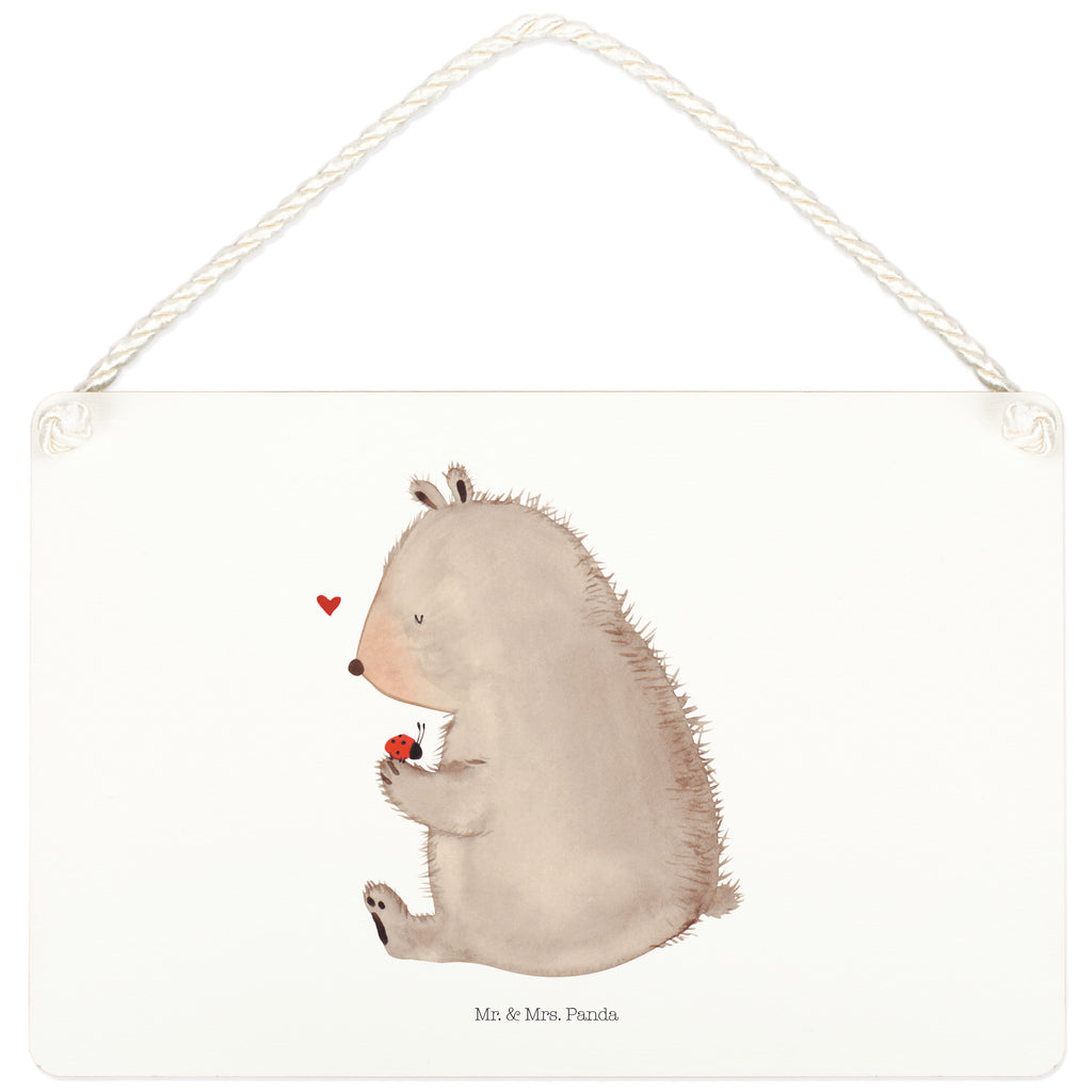 Deko Schild Bär mit Marienkäfer Bär, Marienkäfer, Liebe, Freiheit, Motivation, Das Leben ist schön Schild, Türschild, Holzschild, Wandschild, Wanddeko  Bär, Teddy, Teddybär