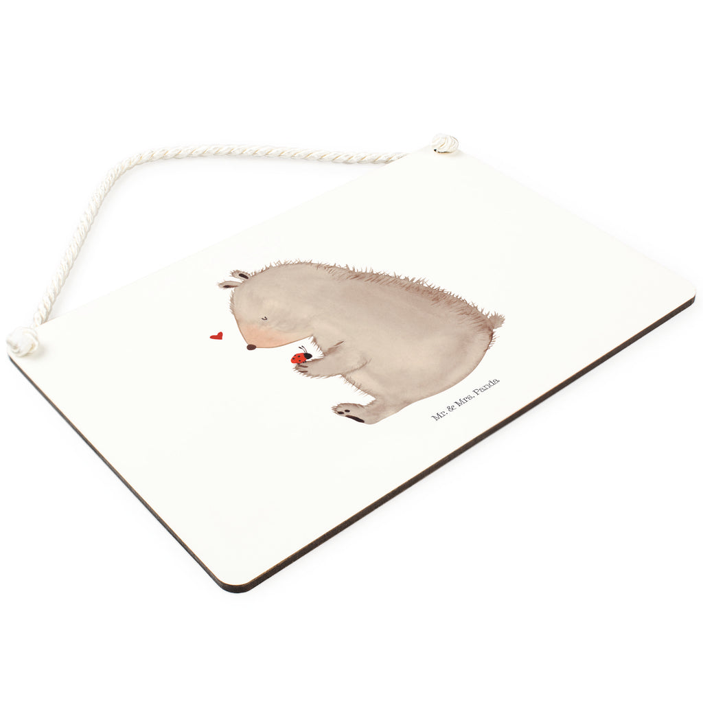 Deko Schild Bär mit Marienkäfer Bär, Marienkäfer, Liebe, Freiheit, Motivation, Das Leben ist schön Schild, Türschild, Holzschild, Wandschild, Wanddeko  Bär, Teddy, Teddybär