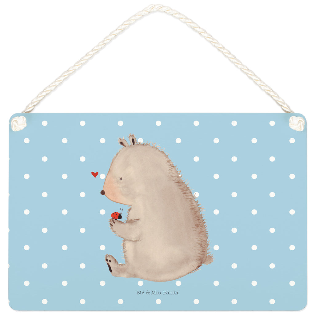 Deko Schild Bär mit Marienkäfer Bär, Marienkäfer, Liebe, Freiheit, Motivation, Das Leben ist schön Schild, Türschild, Holzschild, Wandschild, Wanddeko  Bär, Teddy, Teddybär