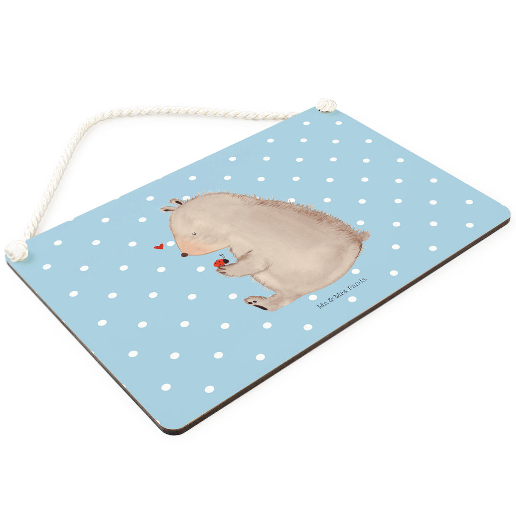 Deko Schild Bär mit Marienkäfer Bär, Marienkäfer, Liebe, Freiheit, Motivation, Das Leben ist schön Schild, Türschild, Holzschild, Wandschild, Wanddeko  Bär, Teddy, Teddybär