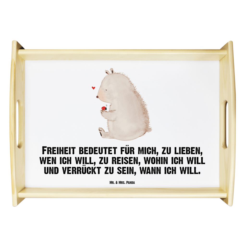 Serviertablett Bär mit Marienkäfer Bär, Marienkäfer, Liebe, Freiheit, Motivation, Das Leben ist schön Tablett, Holztablett, Küchentablett, Dekotablett, Frühstückstablett  Bär, Teddy, Teddybär