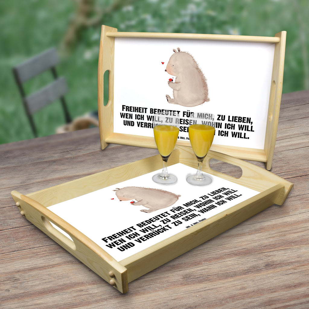 Serviertablett Bär mit Marienkäfer Bär, Marienkäfer, Liebe, Freiheit, Motivation, Das Leben ist schön Tablett, Holztablett, Küchentablett, Dekotablett, Frühstückstablett  Bär, Teddy, Teddybär
