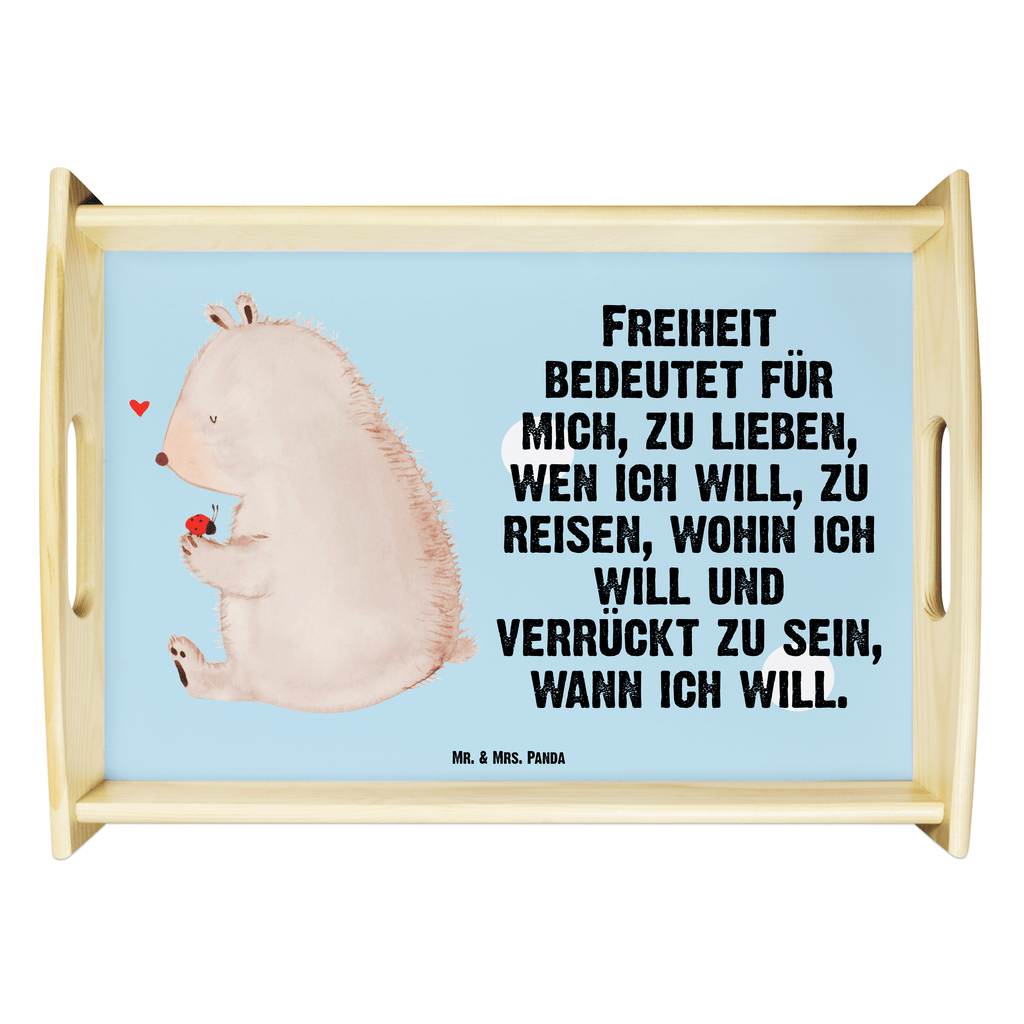 Serviertablett Bär mit Marienkäfer Bär, Marienkäfer, Liebe, Freiheit, Motivation, Das Leben ist schön Tablett, Holztablett, Küchentablett, Dekotablett, Frühstückstablett  Bär, Teddy, Teddybär
