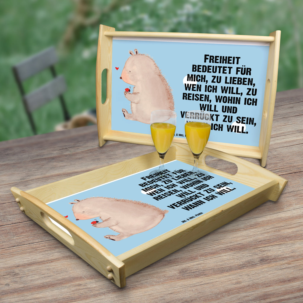 Serviertablett Bär mit Marienkäfer Bär, Marienkäfer, Liebe, Freiheit, Motivation, Das Leben ist schön Tablett, Holztablett, Küchentablett, Dekotablett, Frühstückstablett  Bär, Teddy, Teddybär