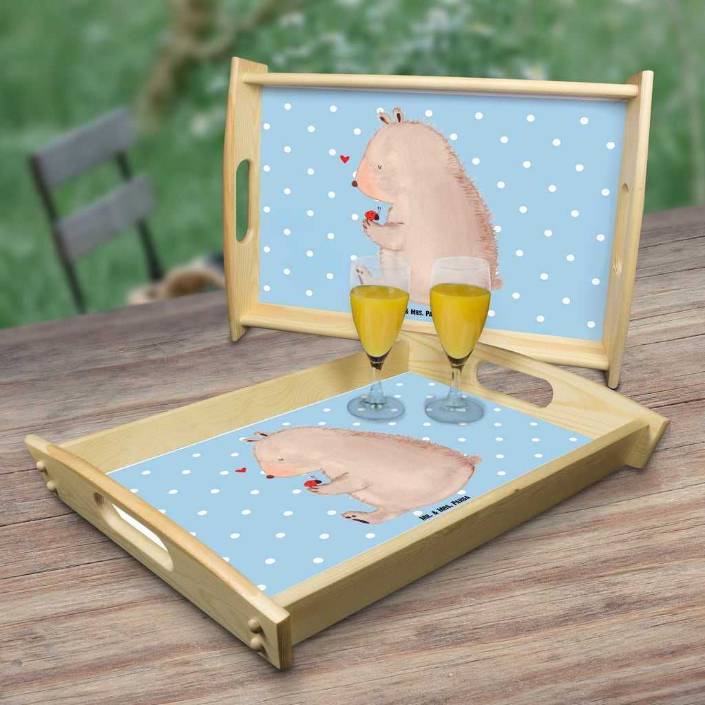 Serviertablett Bär mit Marienkäfer Bär, Marienkäfer, Liebe, Freiheit, Motivation, Das Leben ist schön Tablett, Holztablett, Küchentablett, Dekotablett, Frühstückstablett  Bär, Teddy, Teddybär
