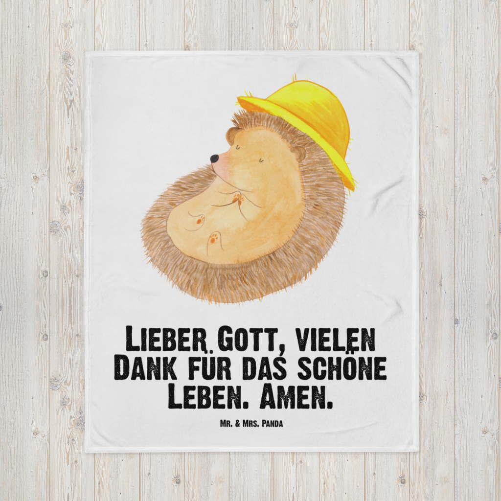 Babydecke Igel betet Igel, Igel mit Hut, Sonnenhut, Gott, Amen, beten, Leben, Dankbarkeit, Dankbar sein, dankbar, genießen Babydecke, Babygeschenk, Geschenk Geburt, Babyecke Kuscheldecke, Krabbeldecke  süße Tiermotive, gute Laune, lustige Sprüche, Tiere