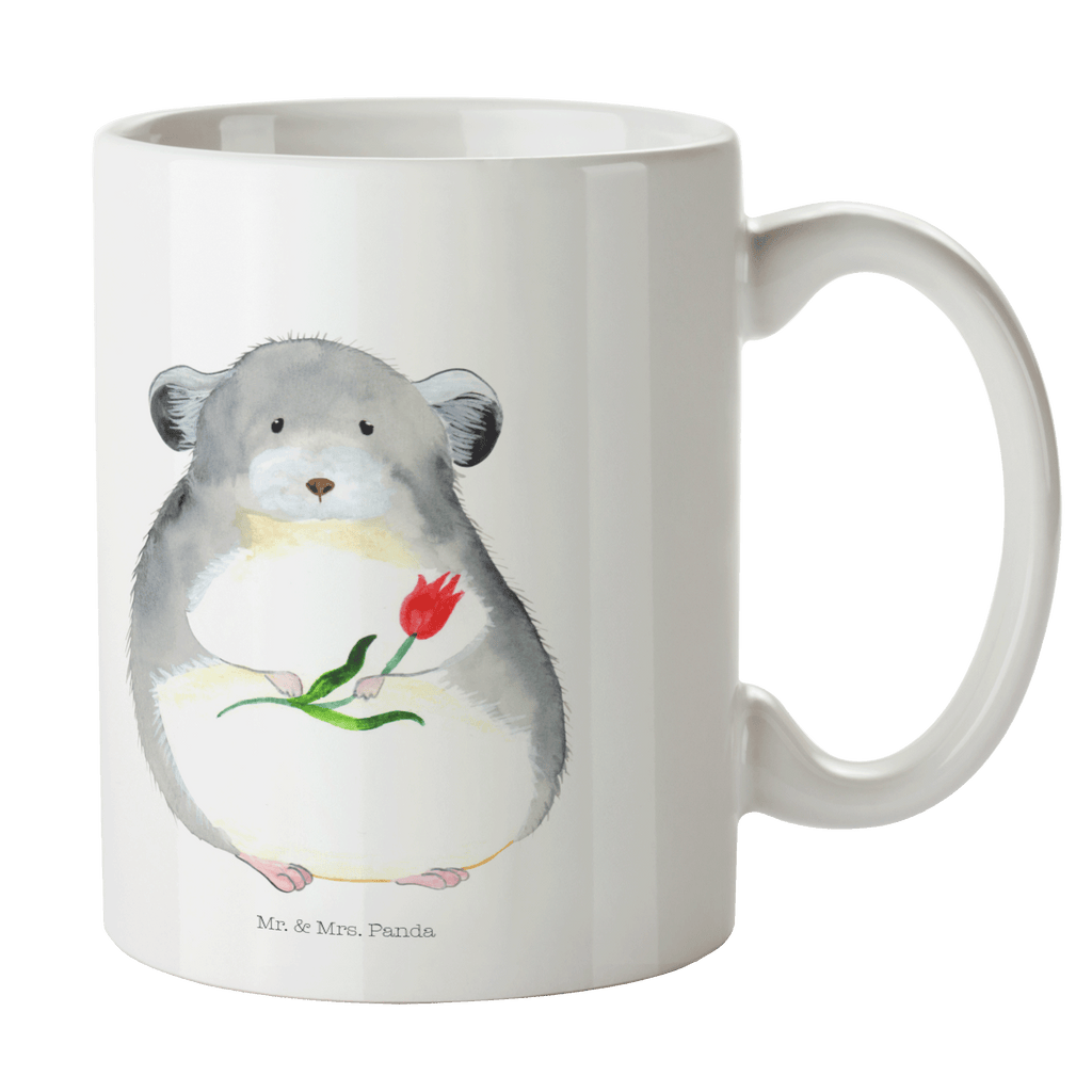 Tasse Chinchilla mit Blume Chinchilla, Chinchillas, Liebeskummer, Kummer, Depressionen, traurig sein, Chaos, Glücklichsein, Büro, Büroalltag Becher, Kaffeetasse, Kaffeebecher, Tee, Frühstück, Büro  süße Tiermotive, gute Laune, lustige Sprüche, Tiere