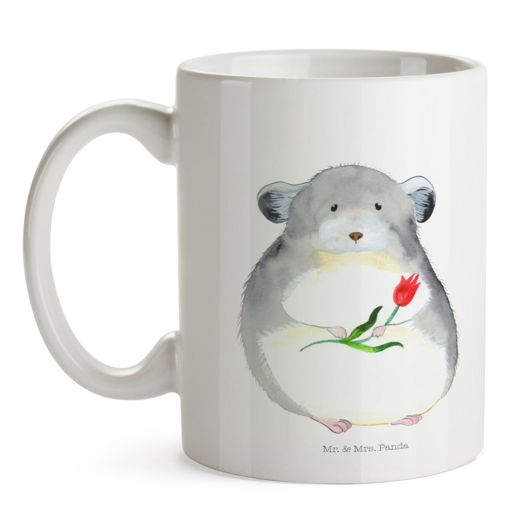 Tasse Chinchilla mit Blume Chinchilla, Chinchillas, Liebeskummer, Kummer, Depressionen, traurig sein, Chaos, Glücklichsein, Büro, Büroalltag Becher, Kaffeetasse, Kaffeebecher, Tee, Frühstück, Büro  süße Tiermotive, gute Laune, lustige Sprüche, Tiere