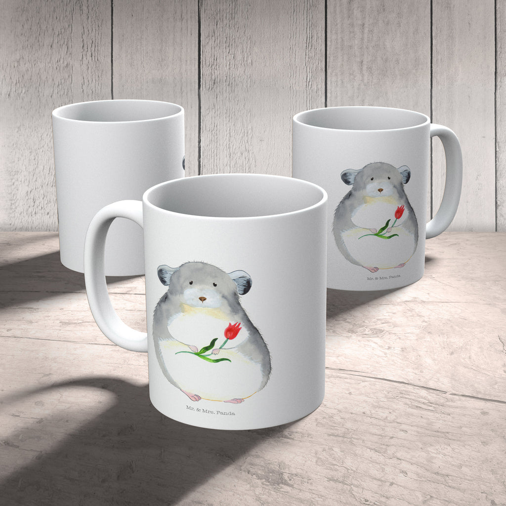 Tasse Chinchilla mit Blume Chinchilla, Chinchillas, Liebeskummer, Kummer, Depressionen, traurig sein, Chaos, Glücklichsein, Büro, Büroalltag Becher, Kaffeetasse, Kaffeebecher, Tee, Frühstück, Büro  süße Tiermotive, gute Laune, lustige Sprüche, Tiere