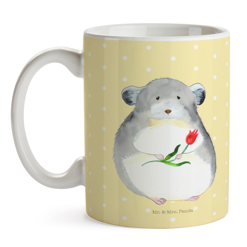Tasse Chinchilla mit Blume Chinchilla, Chinchillas, Liebeskummer, Kummer, Depressionen, traurig sein, Chaos, Glücklichsein, Büro, Büroalltag Becher, Kaffeetasse, Kaffeebecher, Tee, Frühstück, Büro  süße Tiermotive, gute Laune, lustige Sprüche, Tiere