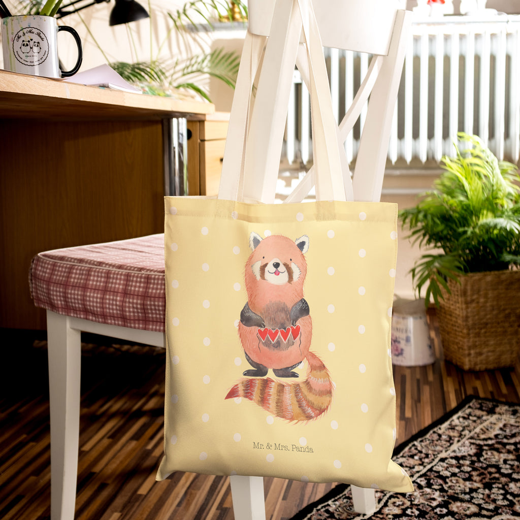 Einkaufstasche Roter Panda Panda, Liebe, Rot, Herz, Liebling, Lieblingsmensch Tragetasche, Tasche, Beutel, Stofftasche, Baumwolltasche,  Umhängetasche,  Shopper  süße Tiermotive, gute Laune, lustige Sprüche, Tiere