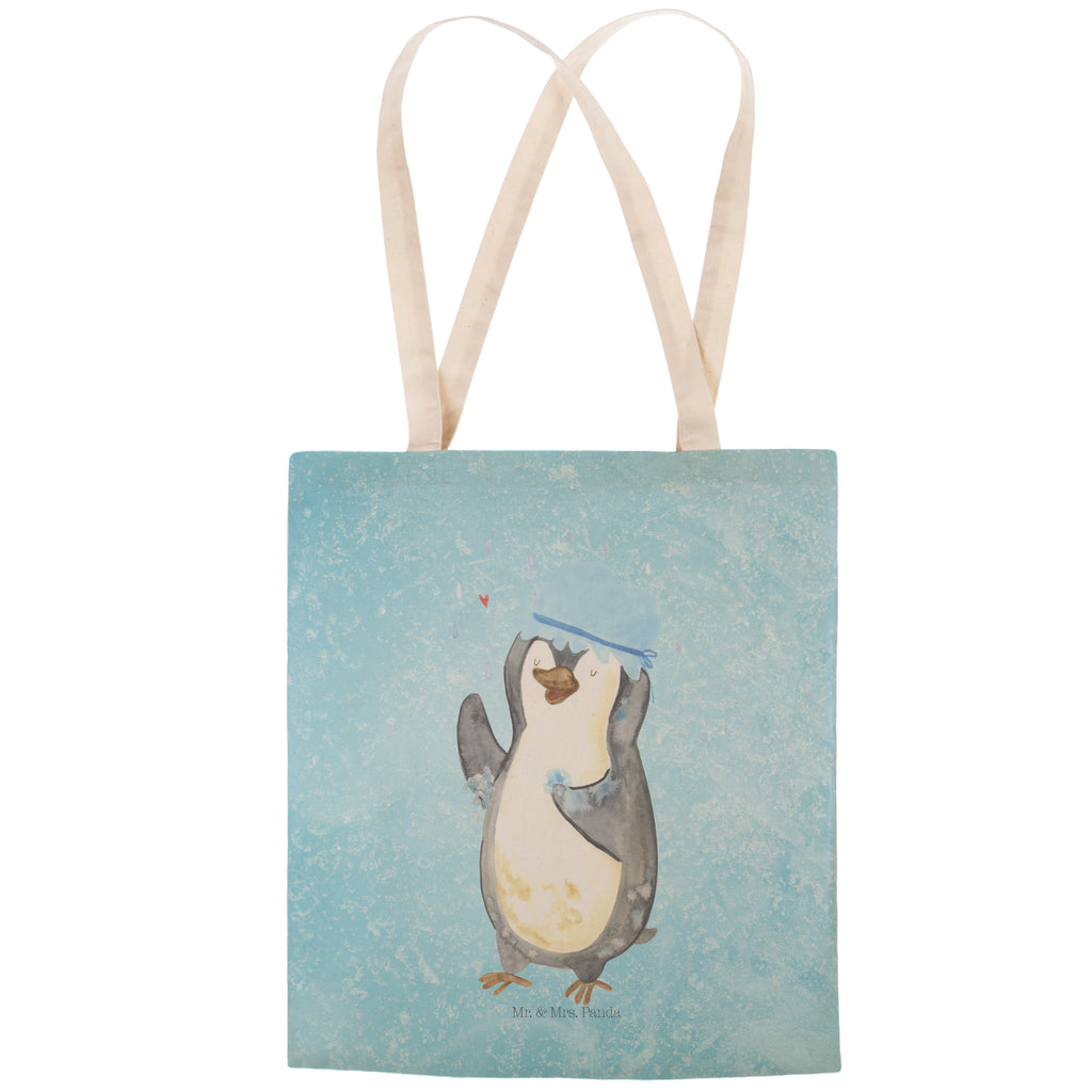 Einkaufstasche Pinguin duscht Pinguin, Pinguine, Dusche, duschen, Lebensmotto, Motivation, Neustart, Neuanfang, glücklich sein,  Tragetasche, Tasche, Beutel, Stofftasche, Baumwolltasche,  Umhängetasche,  Shopper  Pinguin