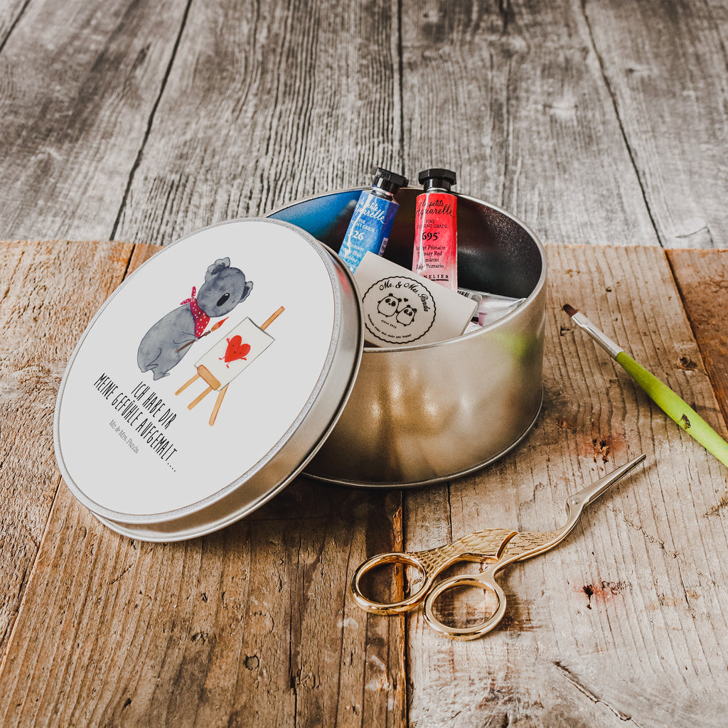 Blechdose rund Koala Künstler Metalldose, Keksdose, Dose, Vorratsdose, Geschenkbox, Koala, Koalabär, Liebe, Liebensbeweis, Liebesgeschenk, Gefühle, Künstler, zeichnen