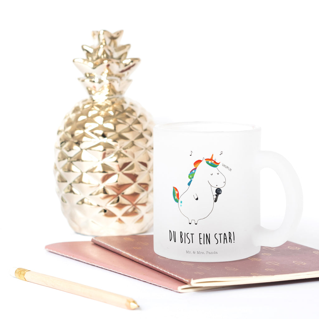 Glas Teetasse Einhorn Sänger Einhörner, Unicorn, Einhorn, Glitzer, Konfetti, Party, Geburtstag, Feier, Fest, Disco, Sängerin, Sänger, Freundin,  Teetasse, Teeglas, Teebecher, Tasse mit Henkel, Tasse  Einhorn, Einhörner, Einhorn Deko, Pegasus, Unicorn