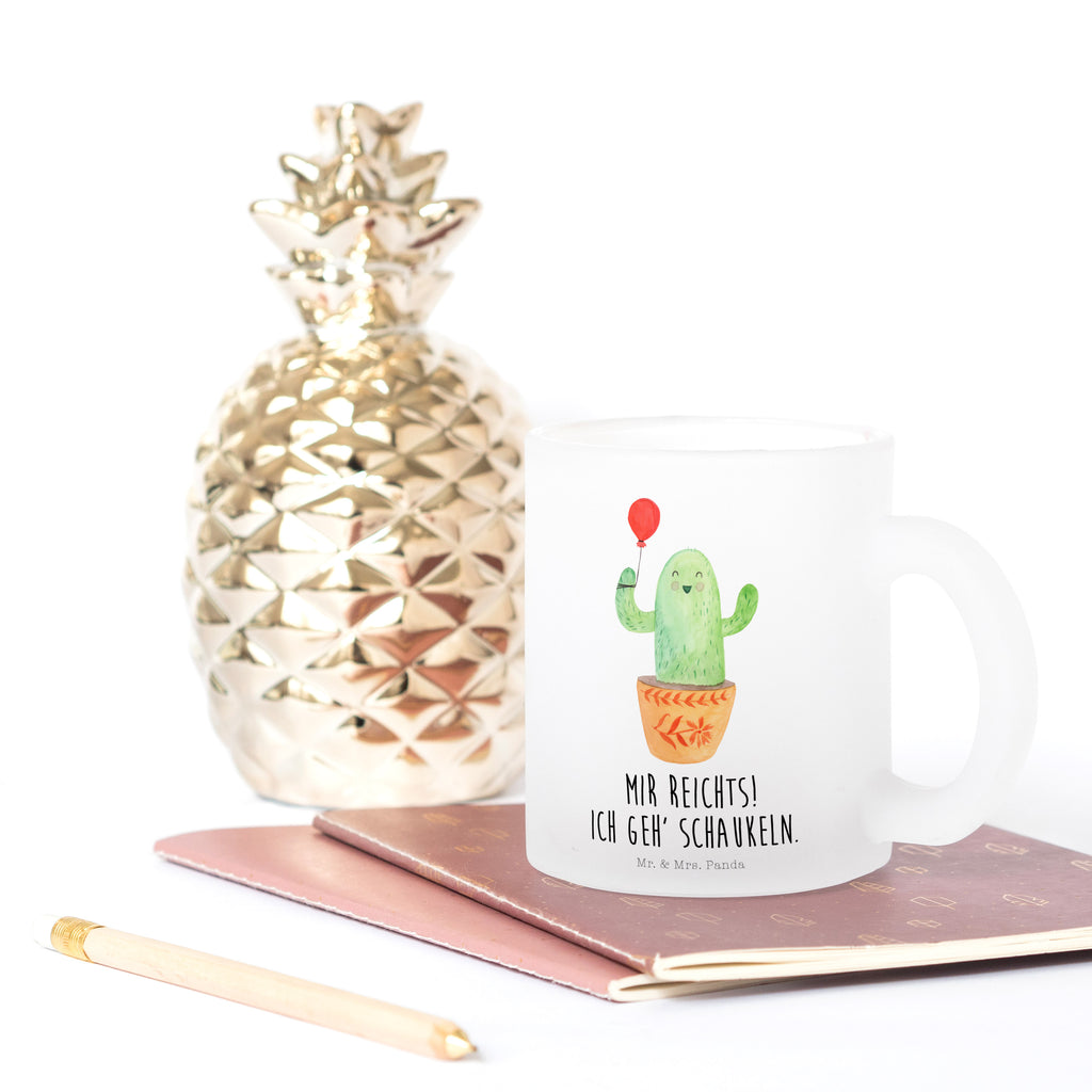 Glas Teetasse Kaktus Luftballon Kaktus, Kakteen, Luftballon, Neustart, Freude, Büro, Stress, Büroalltag, Freundin, Freund, Ausbildung, Prüfung, Teetasse, Teeglas, Teebecher, Tasse mit Henkel, Tasse  Kaktus, Kakteen