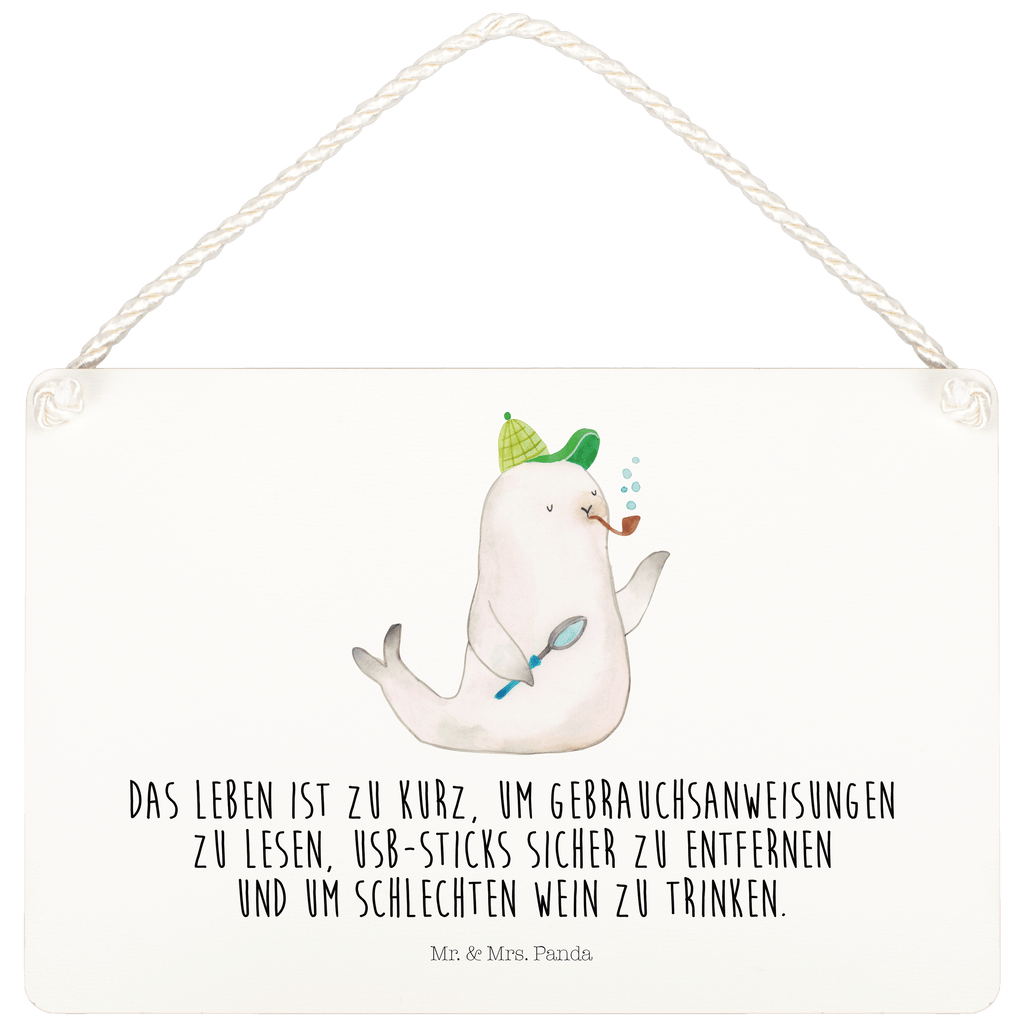 Deko Schild Robbe Sherlock  Schild, Türschild, Holzschild, Wandschild, Wanddeko  süße Tiermotive, gute Laune, lustige Sprüche, Tiere