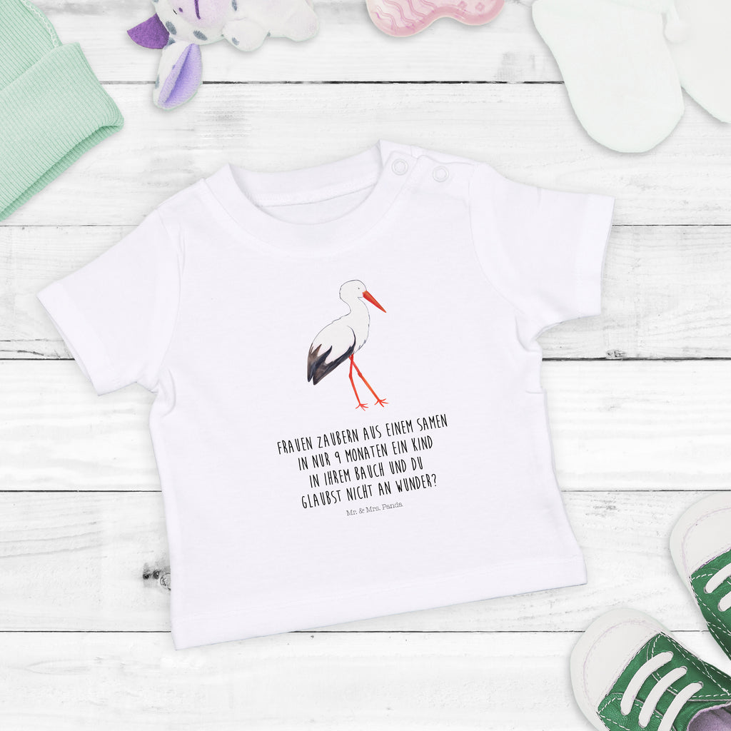 Baby T-Shirt Storch Storch, Störche, Schwangerschaft, Geburt, Mutter, Mütter, Mutter werden, Schwanger, Babybauch, Baby	 Mädchen,Jungen,Unisex,Motiv,Baby T-Shirt,Kurzarm  süße Tiermotive, gute Laune, lustige Sprüche, Tiere