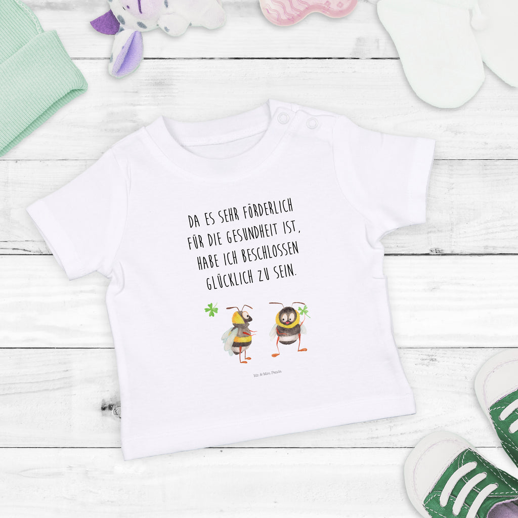 Baby T-Shirt Hummeln mit Kleeblatt Hummel, Biene, Spruch positiv, Biene Deko, Spruch schön, glücklich sein, glücklich werden, Spruch fröhlich Mädchen,Jungen,Unisex,Motiv,Baby T-Shirt,Kurzarm  süße Tiermotive, gute Laune, lustige Sprüche, Tiere