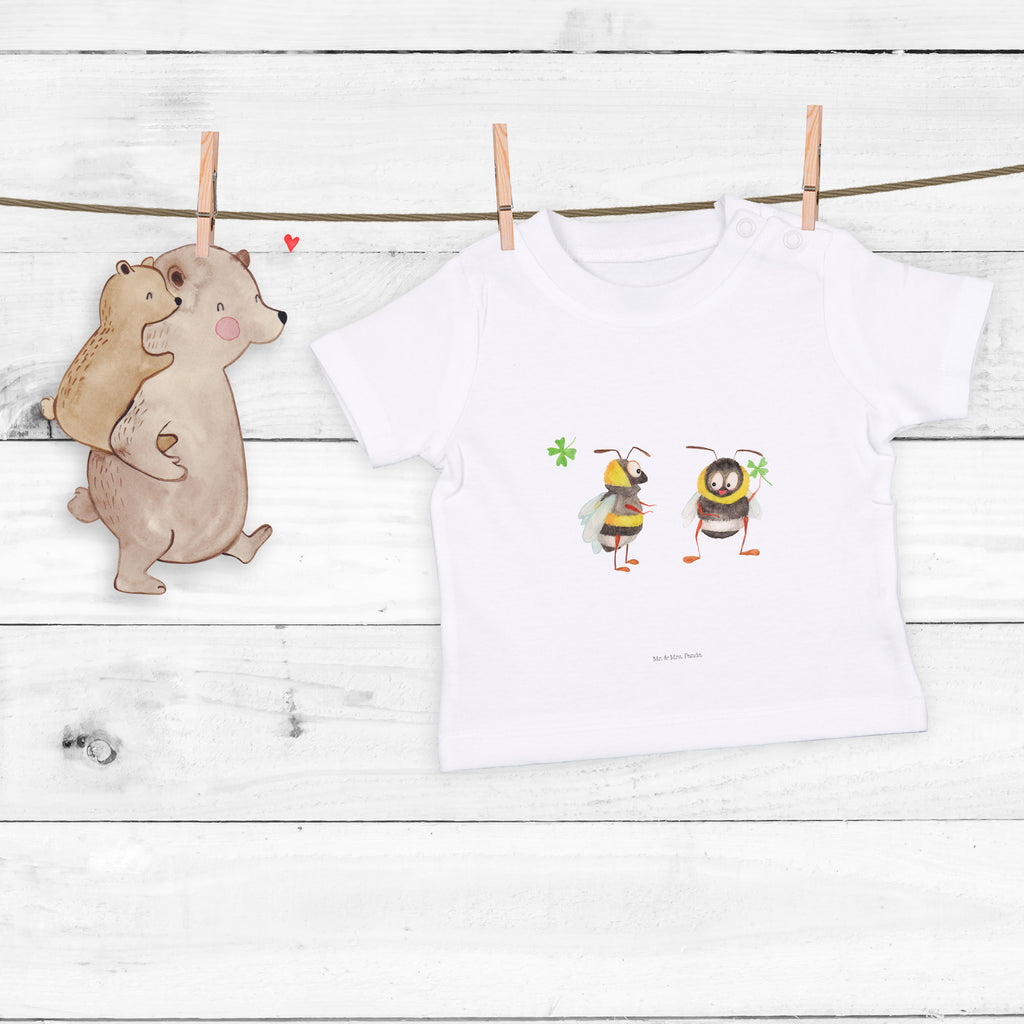 Baby T-Shirt Hummeln mit Kleeblatt Hummel, Biene, Spruch positiv, Biene Deko, Spruch schön, glücklich sein, glücklich werden, Spruch fröhlich Mädchen,Jungen,Unisex,Motiv,Baby T-Shirt,Kurzarm  süße Tiermotive, gute Laune, lustige Sprüche, Tiere