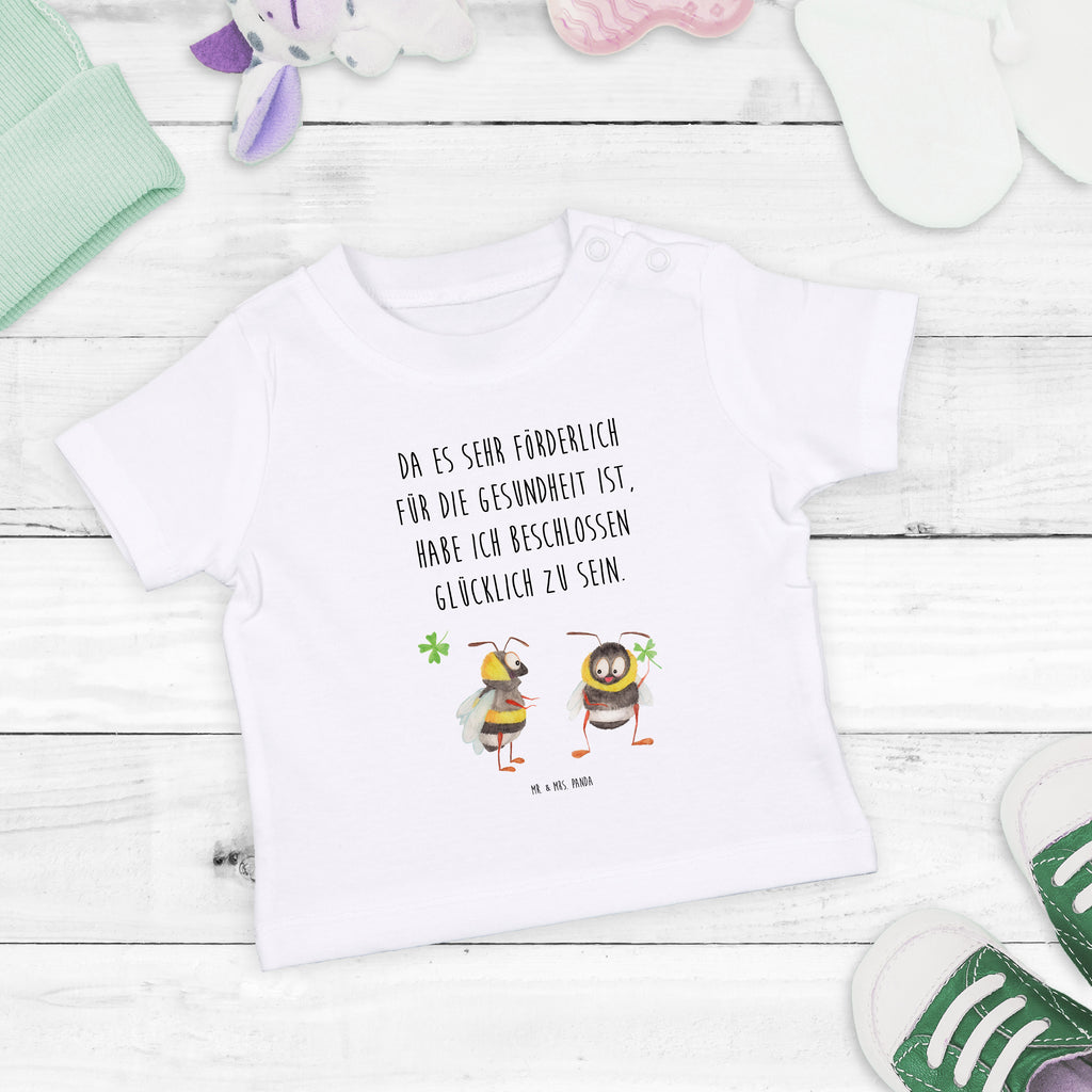 Baby T-Shirt Hummeln mit Kleeblatt Hummel, Biene, Spruch positiv, Biene Deko, Spruch schön, glücklich sein, glücklich werden, Spruch fröhlich Mädchen,Jungen,Unisex,Motiv,Baby T-Shirt,Kurzarm  süße Tiermotive, gute Laune, lustige Sprüche, Tiere