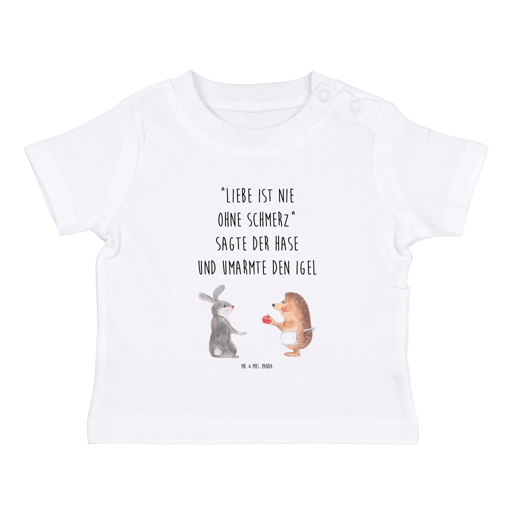 Baby T-Shirt Liebe ist nie ohne Schmerz Igel und Hase, Igel, Hase, Liebe Spruch, Liebeskummer Geschenk, Herzschmerz, Trösten, Trennungsschmerz, Spruch romantisch Mädchen,Jungen,Unisex,Motiv,Baby T-Shirt,Kurzarm  süße Tiermotive, gute Laune, lustige Sprüche, Tiere