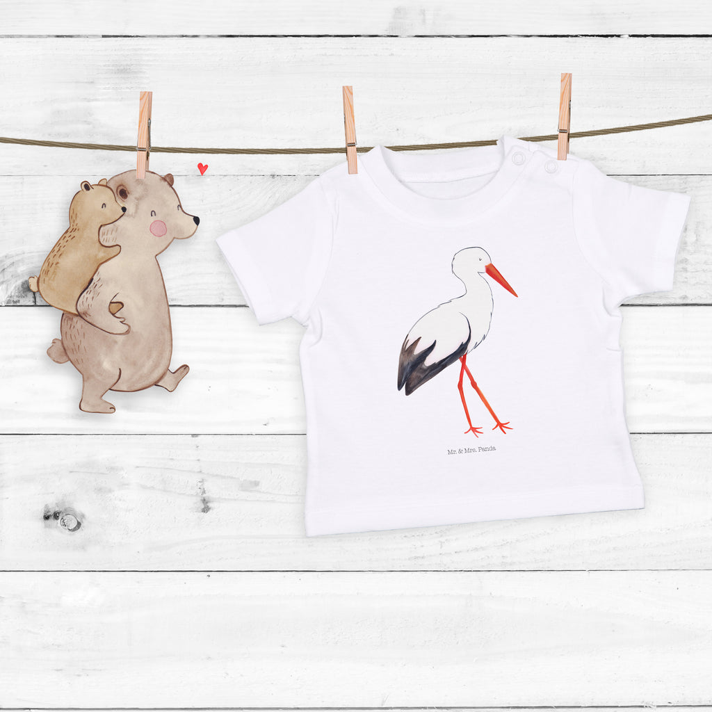 Baby T-Shirt Storch Storch, Störche, Schwangerschaft, Geburt, Mutter, Mütter, Mutter werden, Schwanger, Babybauch, Baby	 Mädchen,Jungen,Unisex,Motiv,Baby T-Shirt,Kurzarm  süße Tiermotive, gute Laune, lustige Sprüche, Tiere