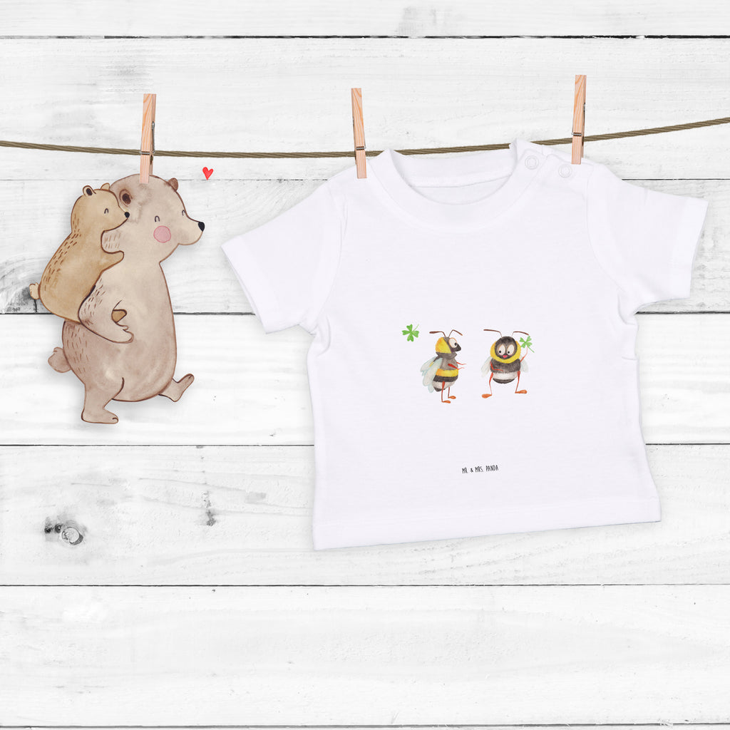 Baby T-Shirt Hummeln mit Kleeblatt Hummel, Biene, Spruch positiv, Biene Deko, Spruch schön, glücklich sein, glücklich werden, Spruch fröhlich Mädchen,Jungen,Unisex,Motiv,Baby T-Shirt,Kurzarm  süße Tiermotive, gute Laune, lustige Sprüche, Tiere