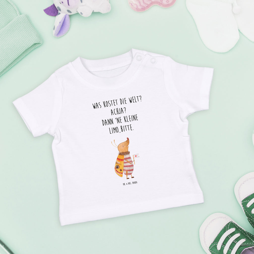 Baby T-Shirt Nachtfalter mit Fähnchen Nachtfalter, Käfer, Spruch lustig, Spruch witzig, süß, niedlich, Küche Deko, Was kostet die Welt Mädchen, Jungen, Unisex, Motiv ,Baby T-Shirt, Kurzarm, Shirt, Baby  süße Tiermotive, gute Laune, lustige Sprüche, Tiere