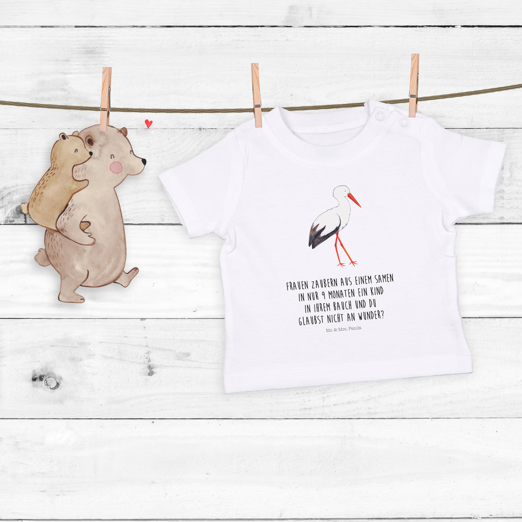 Baby T-Shirt Storch Storch, Störche, Schwangerschaft, Geburt, Mutter, Mütter, Mutter werden, Schwanger, Babybauch, Baby	 Mädchen,Jungen,Unisex,Motiv,Baby T-Shirt,Kurzarm  süße Tiermotive, gute Laune, lustige Sprüche, Tiere