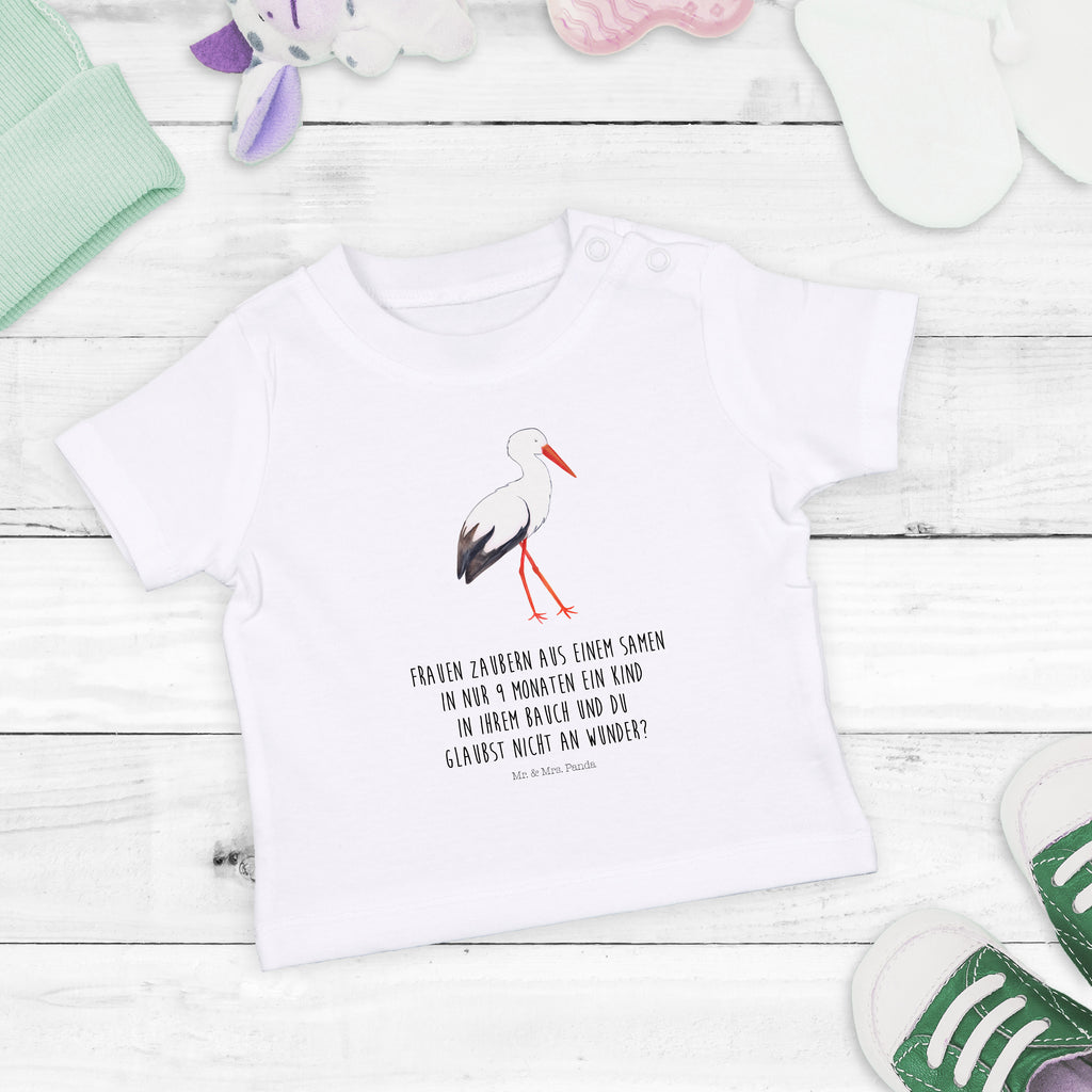 Baby T-Shirt Storch Storch, Störche, Schwangerschaft, Geburt, Mutter, Mütter, Mutter werden, Schwanger, Babybauch, Baby	 Mädchen,Jungen,Unisex,Motiv,Baby T-Shirt,Kurzarm  süße Tiermotive, gute Laune, lustige Sprüche, Tiere