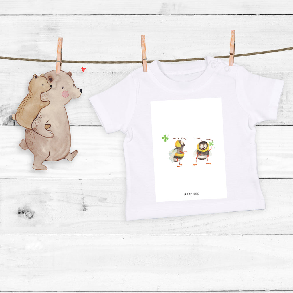 Baby T-Shirt Hummeln mit Kleeblatt Hummel, Biene, Spruch positiv, Biene Deko, Spruch schön, glücklich sein, glücklich werden, Spruch fröhlich Mädchen,Jungen,Unisex,Motiv,Baby T-Shirt,Kurzarm  süße Tiermotive, gute Laune, lustige Sprüche, Tiere