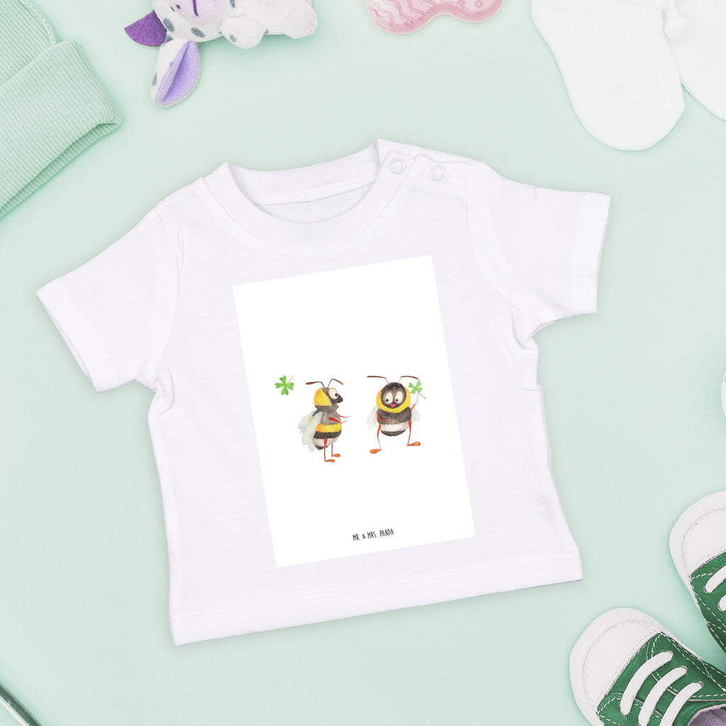 Baby T-Shirt Hummeln mit Kleeblatt Hummel, Biene, Spruch positiv, Biene Deko, Spruch schön, glücklich sein, glücklich werden, Spruch fröhlich Mädchen,Jungen,Unisex,Motiv,Baby T-Shirt,Kurzarm  süße Tiermotive, gute Laune, lustige Sprüche, Tiere