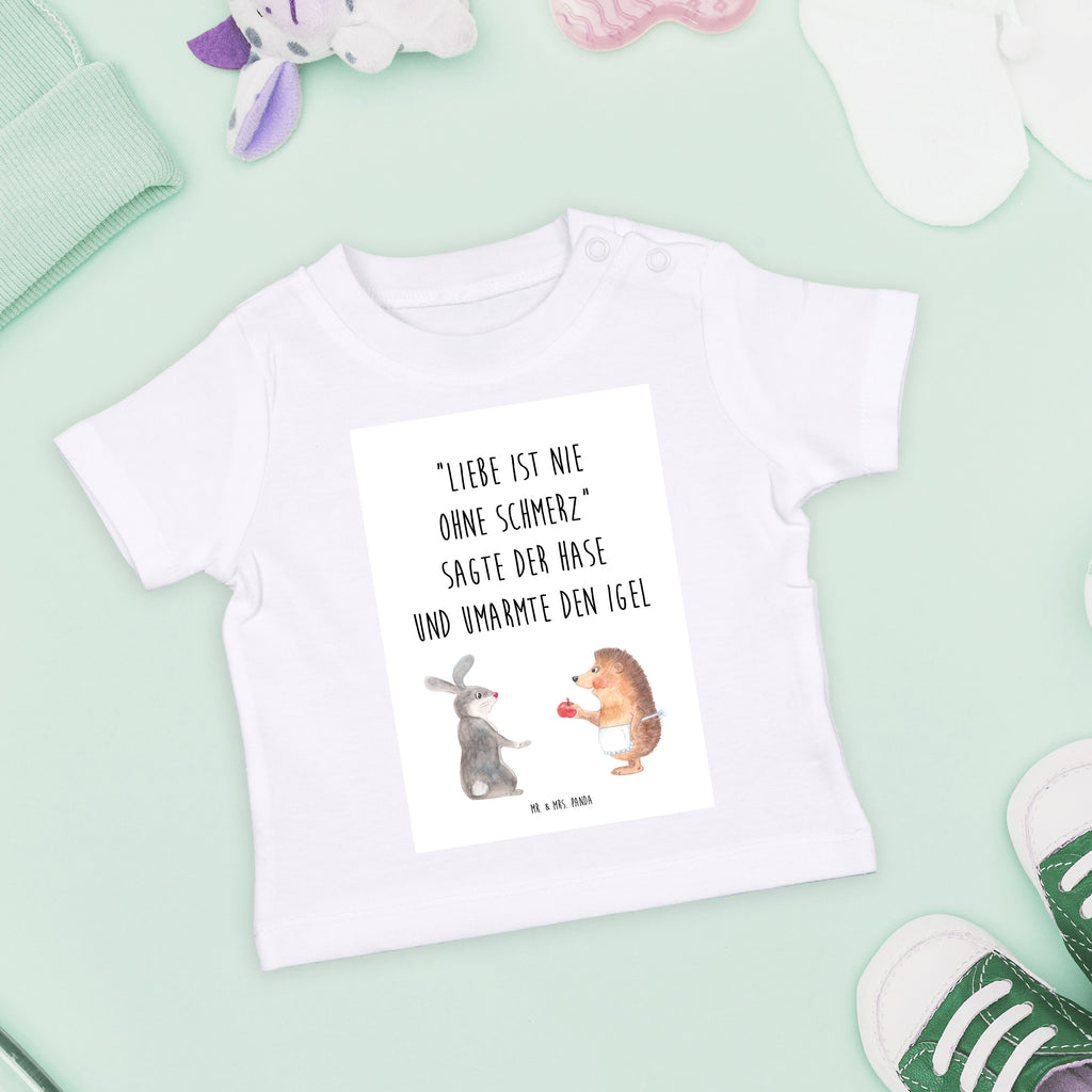Baby T-Shirt Liebe ist nie ohne Schmerz Igel und Hase, Igel, Hase, Liebe Spruch, Liebeskummer Geschenk, Herzschmerz, Trösten, Trennungsschmerz, Spruch romantisch Mädchen,Jungen,Unisex,Motiv,Baby T-Shirt,Kurzarm  süße Tiermotive, gute Laune, lustige Sprüche, Tiere