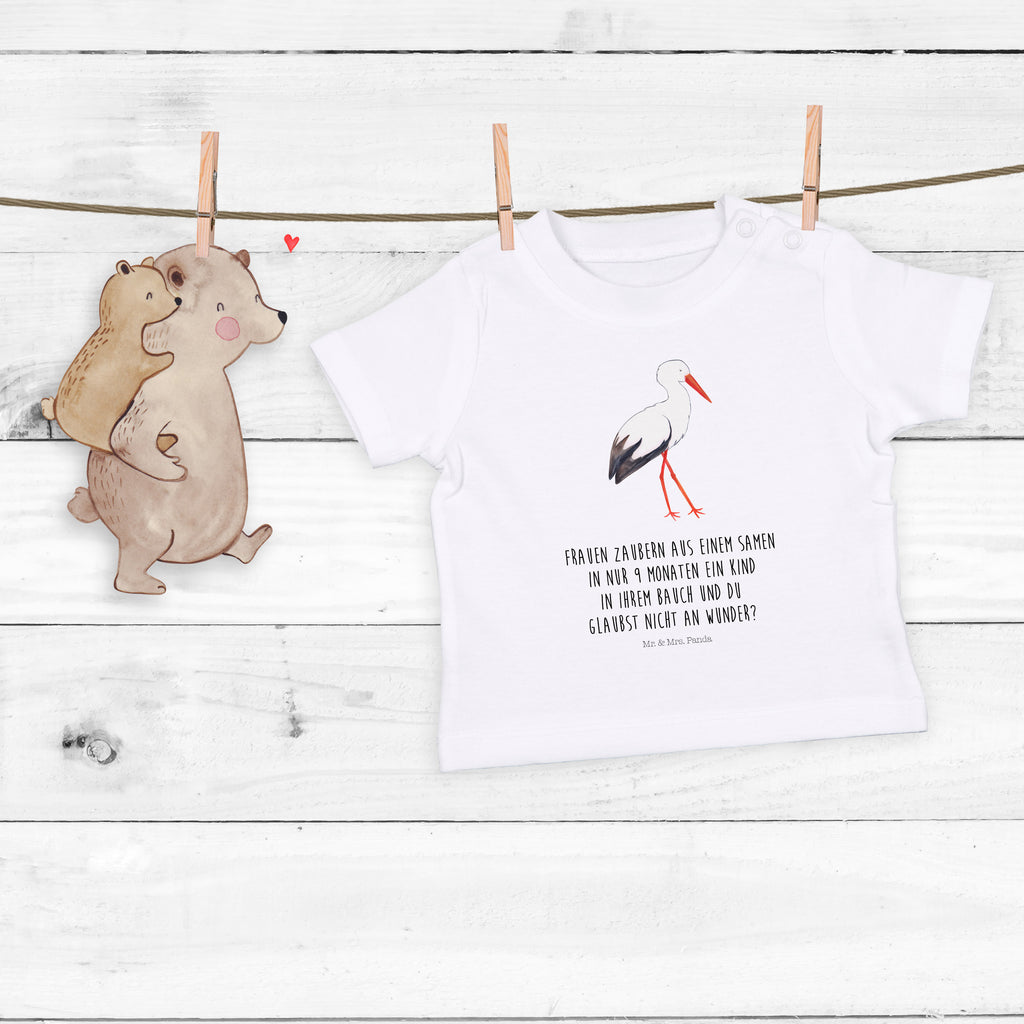 Baby T-Shirt Storch Storch, Störche, Schwangerschaft, Geburt, Mutter, Mütter, Mutter werden, Schwanger, Babybauch, Baby	 Mädchen,Jungen,Unisex,Motiv,Baby T-Shirt,Kurzarm  süße Tiermotive, gute Laune, lustige Sprüche, Tiere