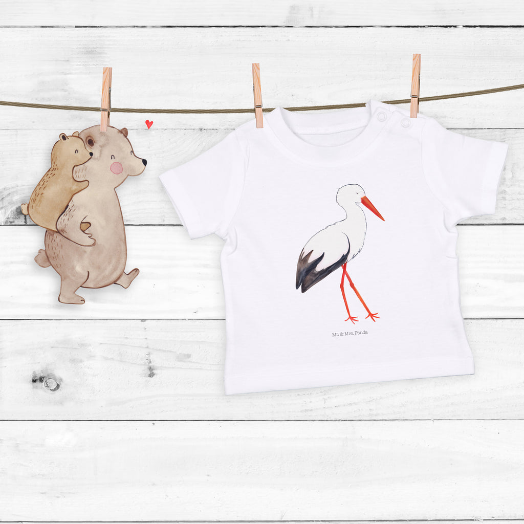 Baby T-Shirt Storch Storch, Störche, Schwangerschaft, Geburt, Mutter, Mütter, Mutter werden, Schwanger, Babybauch, Baby	 Mädchen,Jungen,Unisex,Motiv,Baby T-Shirt,Kurzarm  süße Tiermotive, gute Laune, lustige Sprüche, Tiere