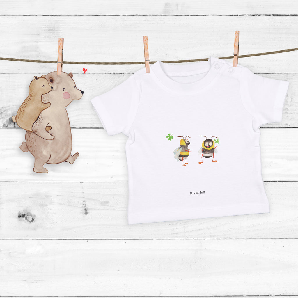 Baby T-Shirt Hummeln mit Kleeblatt Hummel, Biene, Spruch positiv, Biene Deko, Spruch schön, glücklich sein, glücklich werden, Spruch fröhlich Mädchen,Jungen,Unisex,Motiv,Baby T-Shirt,Kurzarm  süße Tiermotive, gute Laune, lustige Sprüche, Tiere